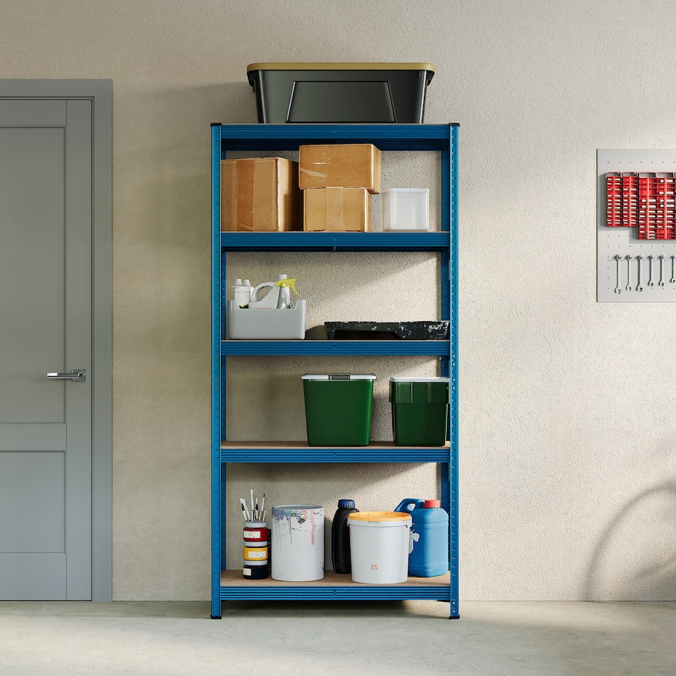 image 1 of Home Vida 5 Tier Large Heavy Duty Garage Shelves Adjustable Steel Shelving Storage Units - Blue - Holds 875kg - 1 Bay