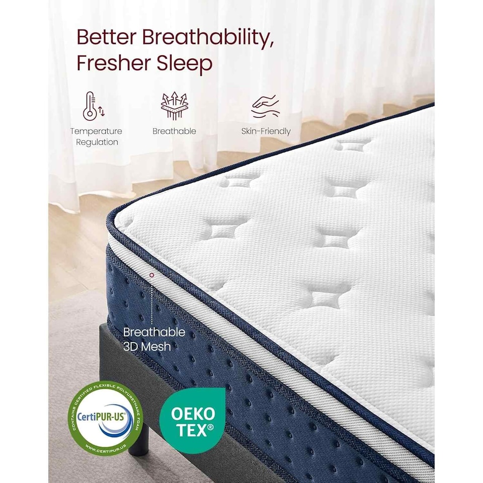 image 1 of Double Hybrid Mattress with Pocket Springs and Gel Memory Foam, Medium Firm Sleep Support, Blue