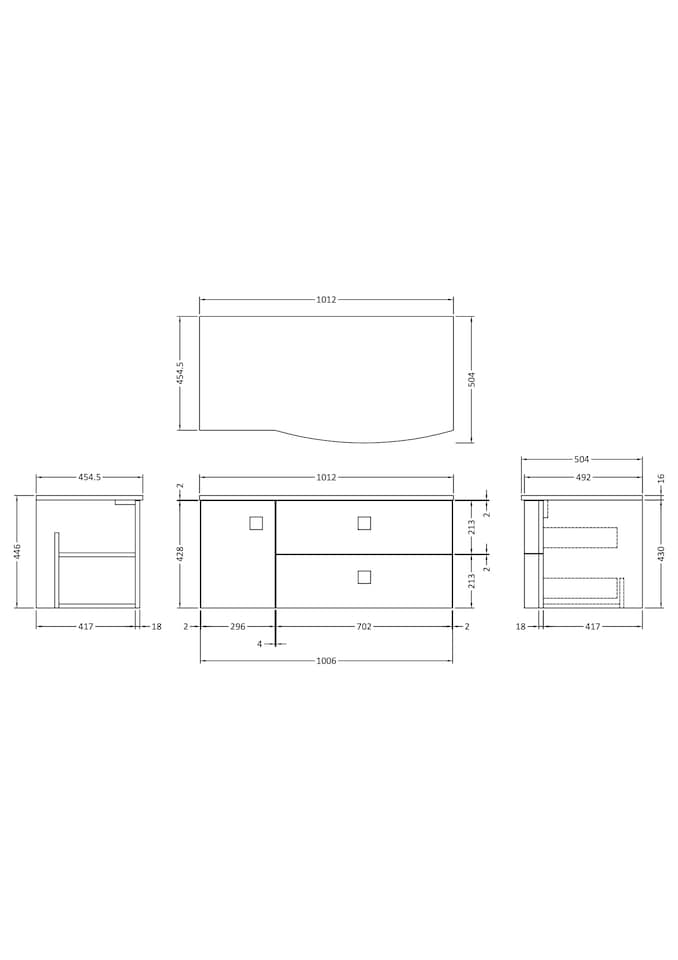 image 1 of Balterley Gentleshaw Contemporary Wall Hung Vanity Unit with Grey Marble Worktop, Moon White, 1000mm