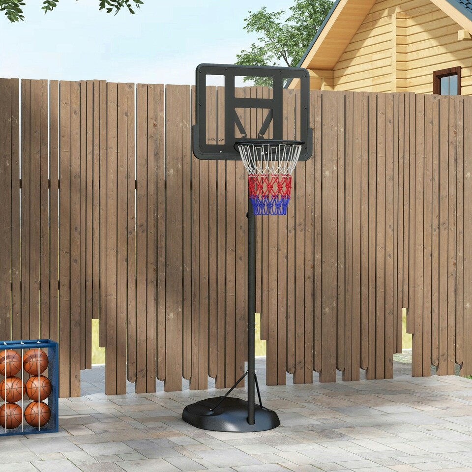 image 1 of SPORTNOW 1.7-2.3m Basketball Hoop and Stand w/ Weighted Base, Wheels - Black