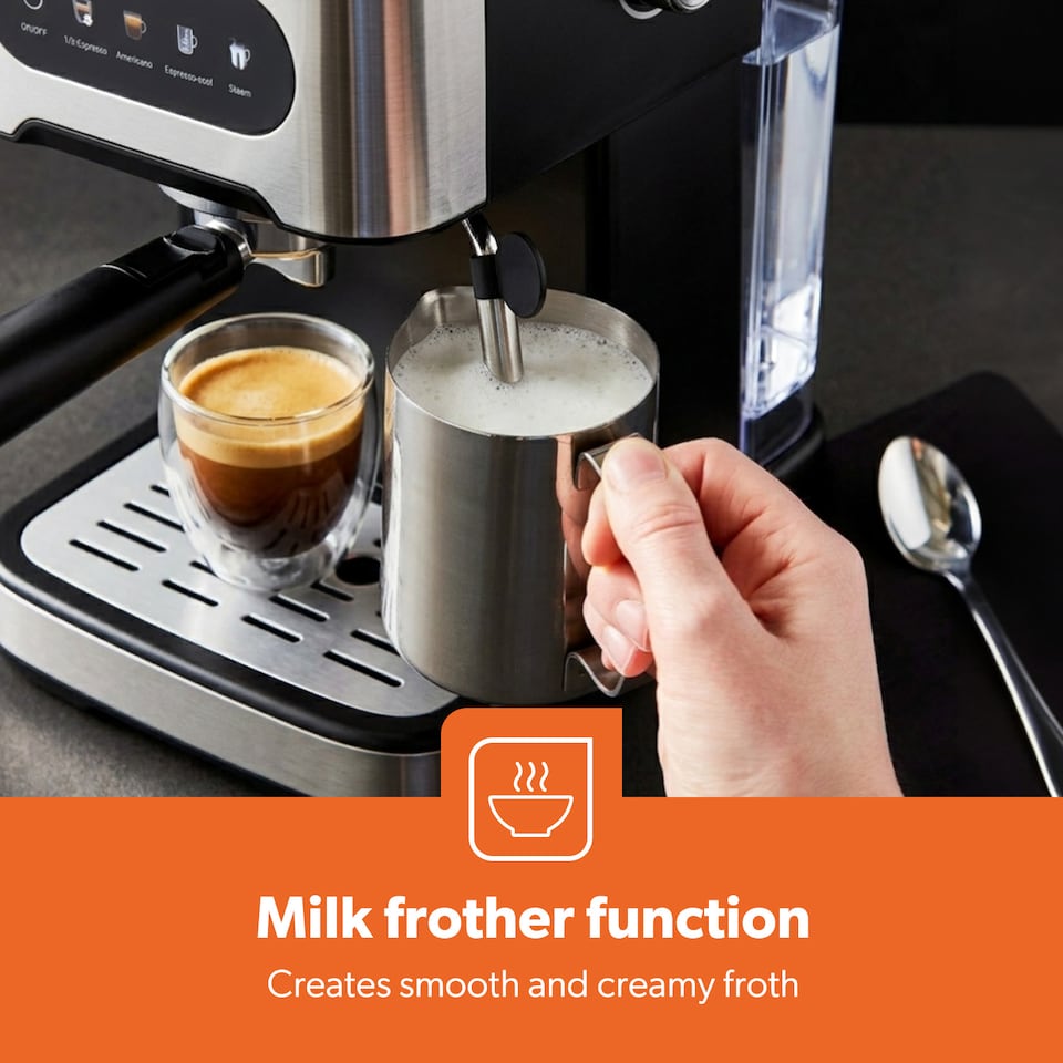 image 1 of GEEPAS 5 In 1 Espresso Coffee Machine with Milk Frother 20 Bar 1350W - Silver