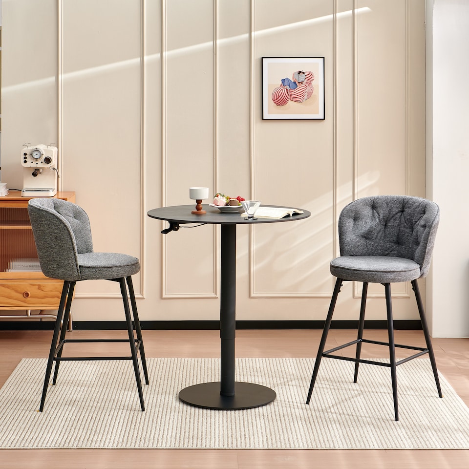image 1 of SONARA Set of 2 Blended Woven Fabric Counter Height Bar Stools with Backrest | Grey