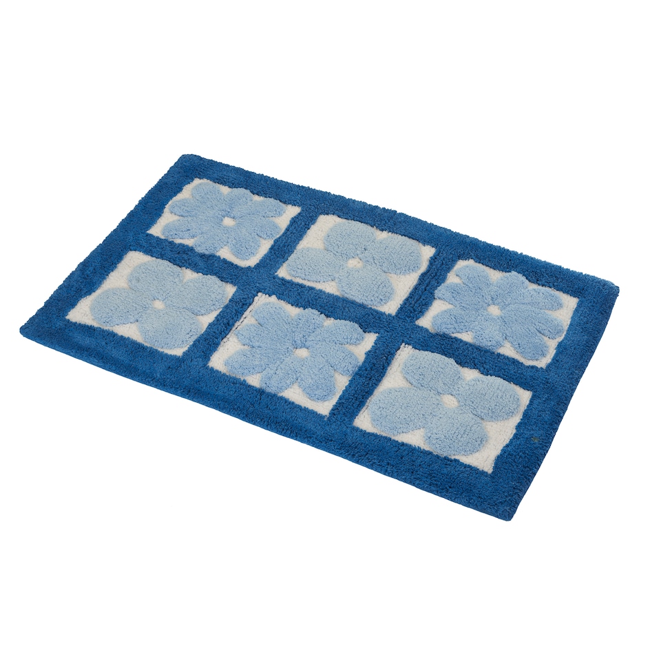 image 1 of Showerdrape Fiore 100% Cotton Blue Floral Anti-Slip Bath Mat 800 x 500mm | Blue