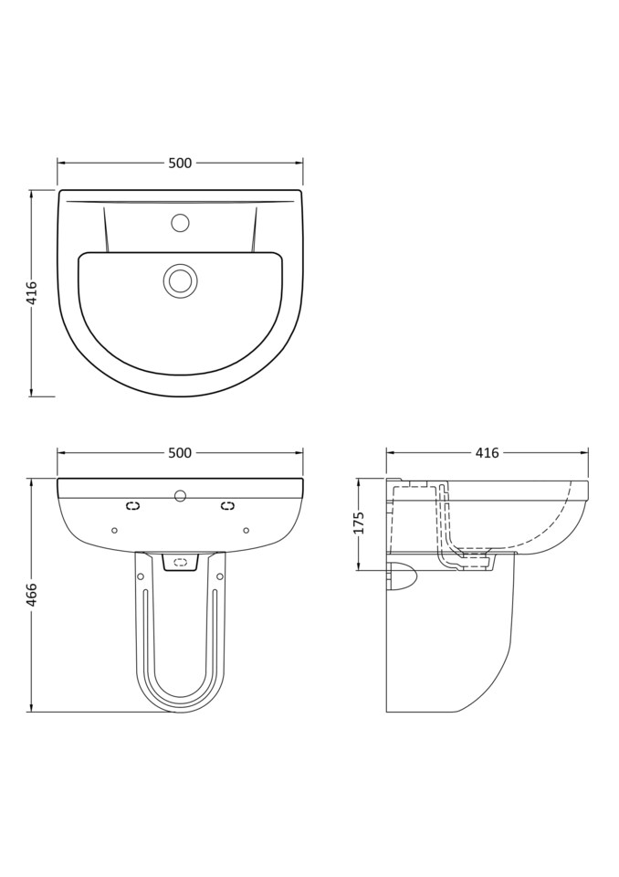 image 1 of Round 1 Tap Hole Basin Semi Pedestal 500mm | White | White | 416 x 500 x 466mm