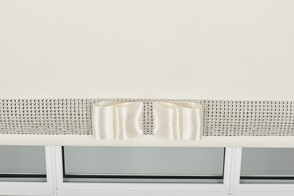 image 1 of FURNISHED Blackout Roller Blinds with Diamante Trim and Bow Cut to Size | Cream | Cream | (W) 180cm x (L) 210cm