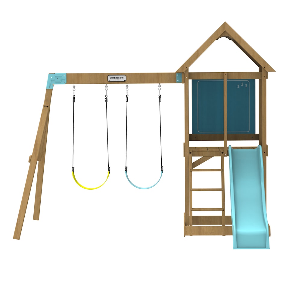 image 1 of Teamson Kids Large Wooden Swing Set with Slide, Chalkboard, Sandpit and Swings, Garden Playset