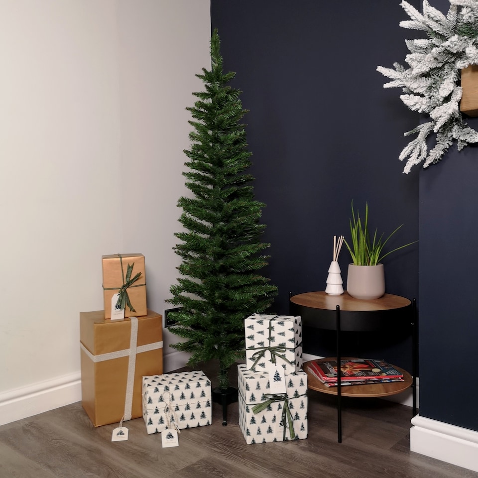 image 1 of 5ft (1.5m) Pencil Style Slim Artificial Christmas Tree in Plain Green