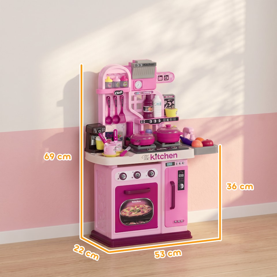 image 1 of AIYAPLAY Kids Kitchen with 33 Pieces, Light, Sound, Storage
