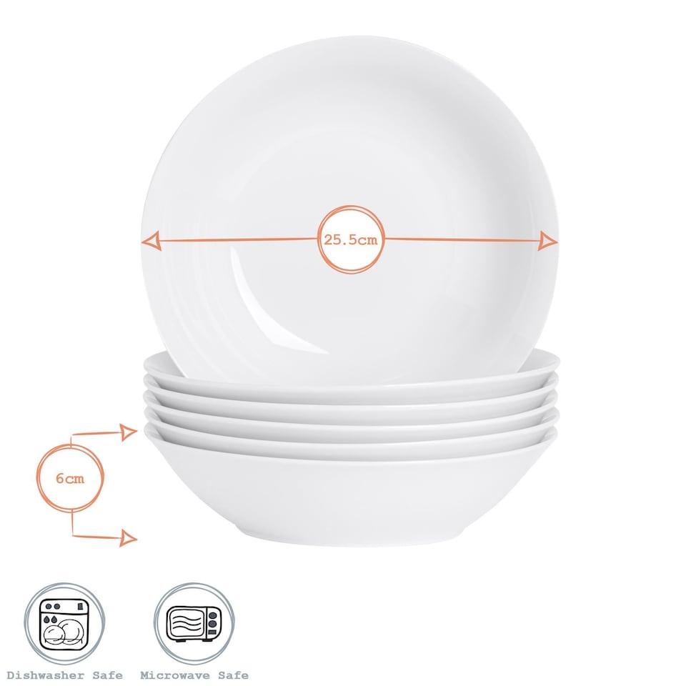 image 1 of Argon Tableware Classic White Pasta Bowls - 25.5cm - Pack of 6 | White | White