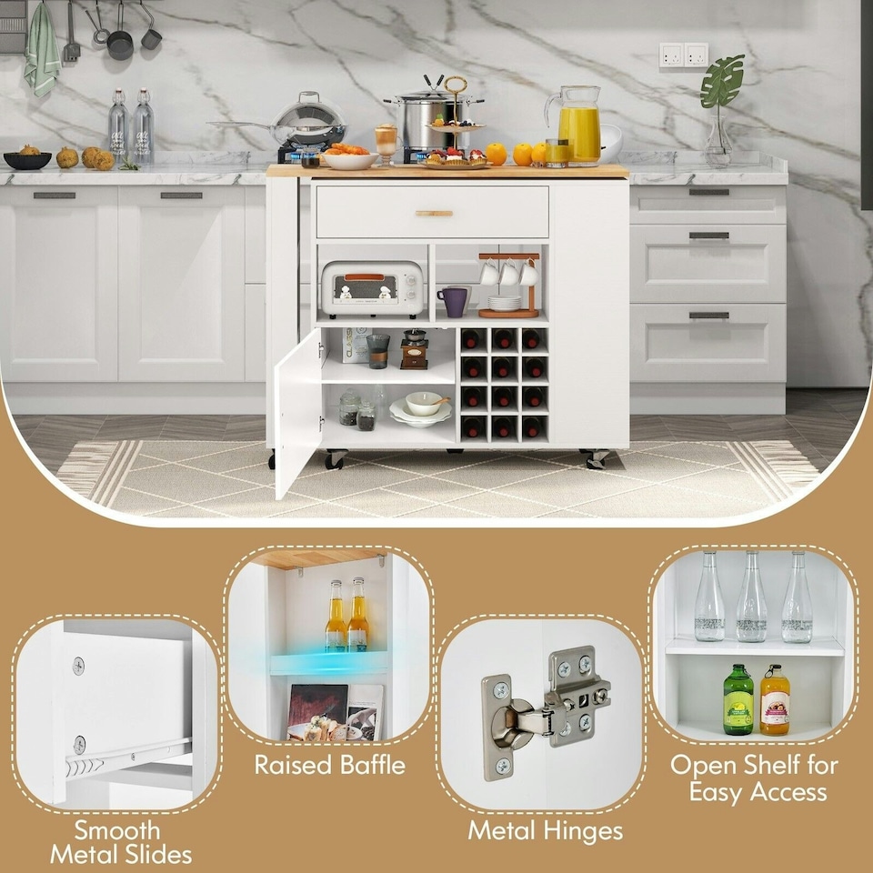 image 1 of COSTWAY 2-in-1 Kitchen Island Bar Table Storage Trolley White