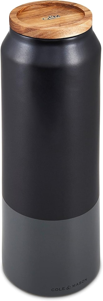 image 1 of Cole & Mason Hinxton Black/Grey Large Food Storage Jar with Lid, Space Saving Food Container Ceramic/Acacia/Silicone, (H)295 mm x (D)110 mm