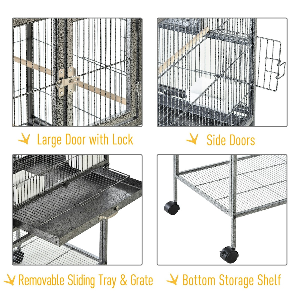 image 1 of PawHut Double Rolling Bird Cage with Removable Metal Tray and Storage Shelf