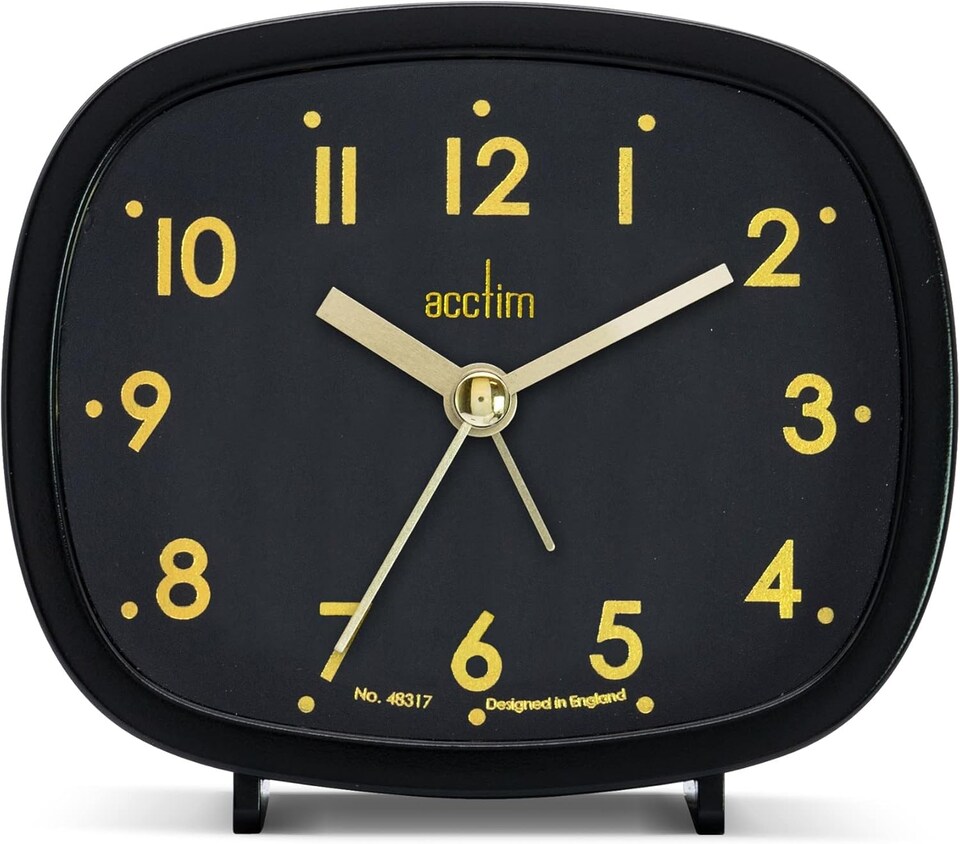 image 1 of Acctim Hilda Analogue Alarm Clock Non Ticking Sweep Crescendo Alarm Backlight Contemporary | Black | Black