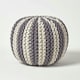 image 1 of Homescapes Off White and Grey Knitted Pouffe Striped Footstool - 35 x 40 cm