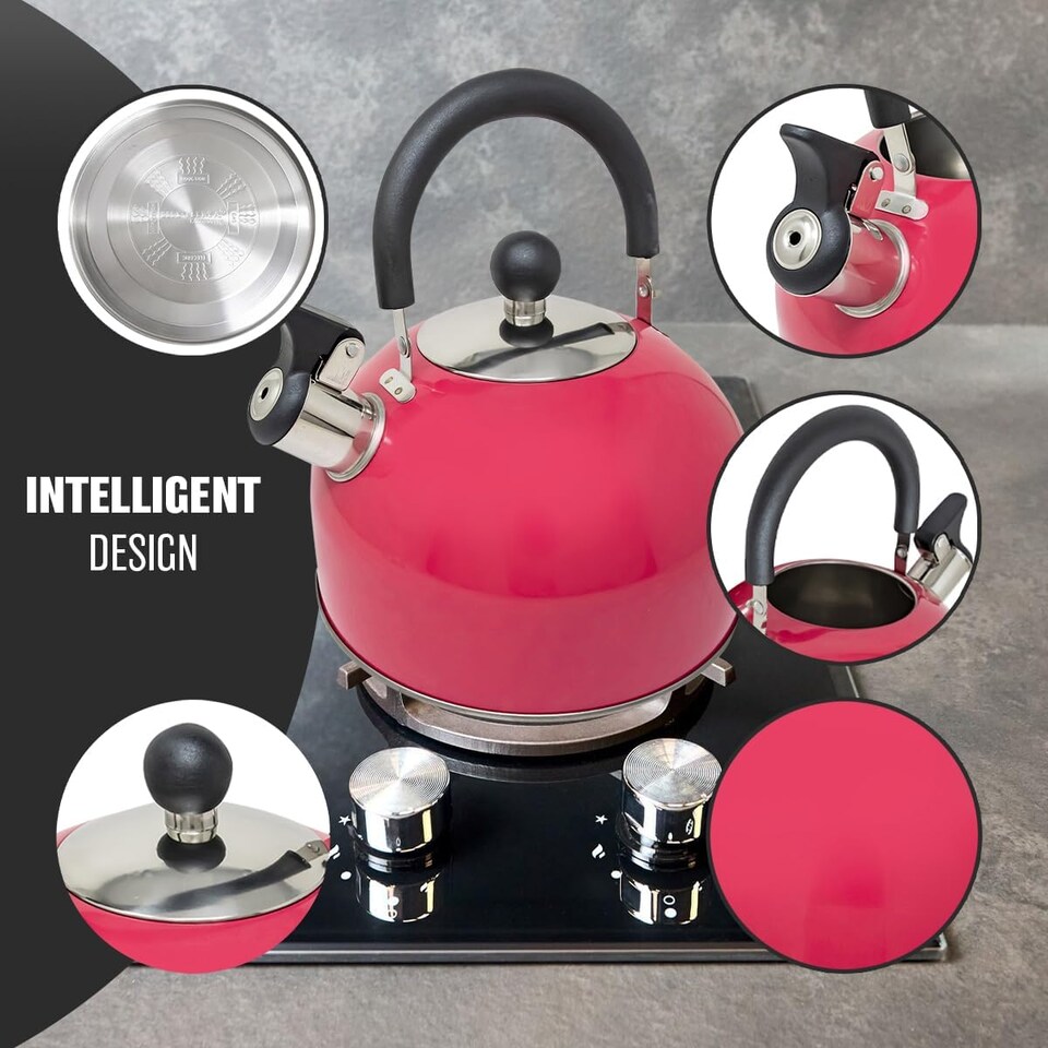 image 1 of 2.5l Stainless Steel Whistling Kettle Camping Stove Top Lightweight Fast Boil Pink