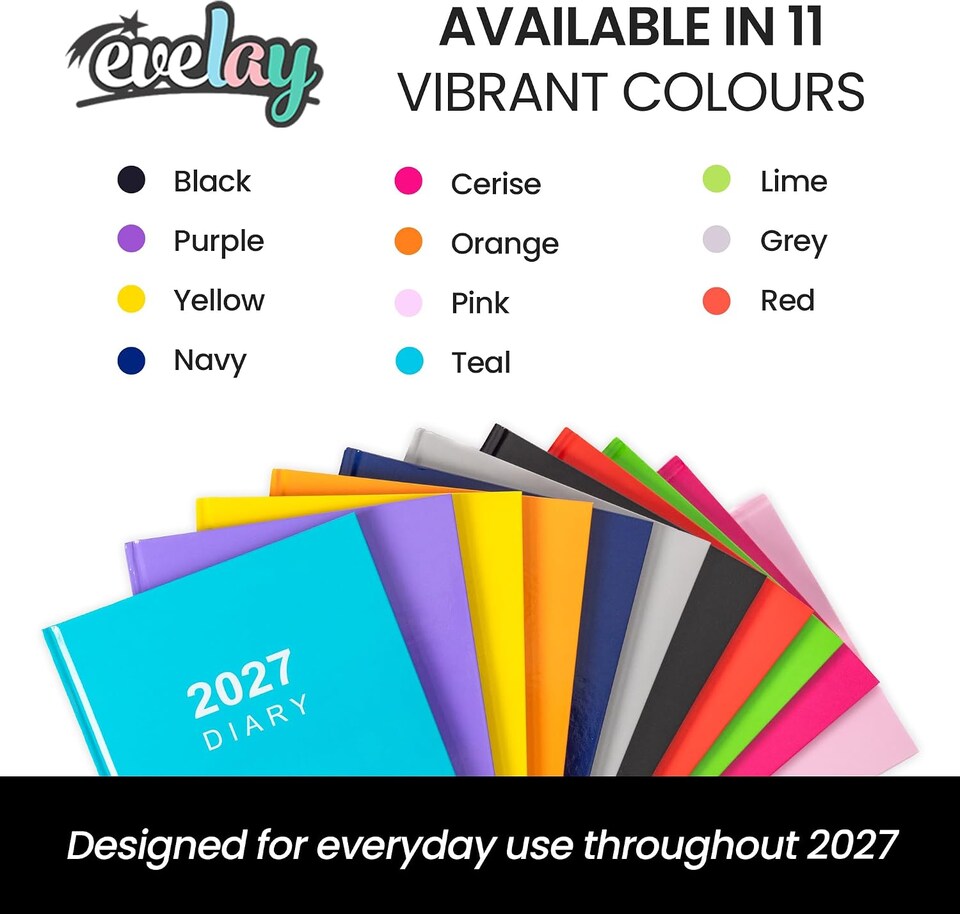 image 1 of 2027 Diary A5 Week to View - Hardback Planner Organiser with Ribbon Bookmark - Weekly Appointment Journal Notebook (Teal) | Blue | Teal