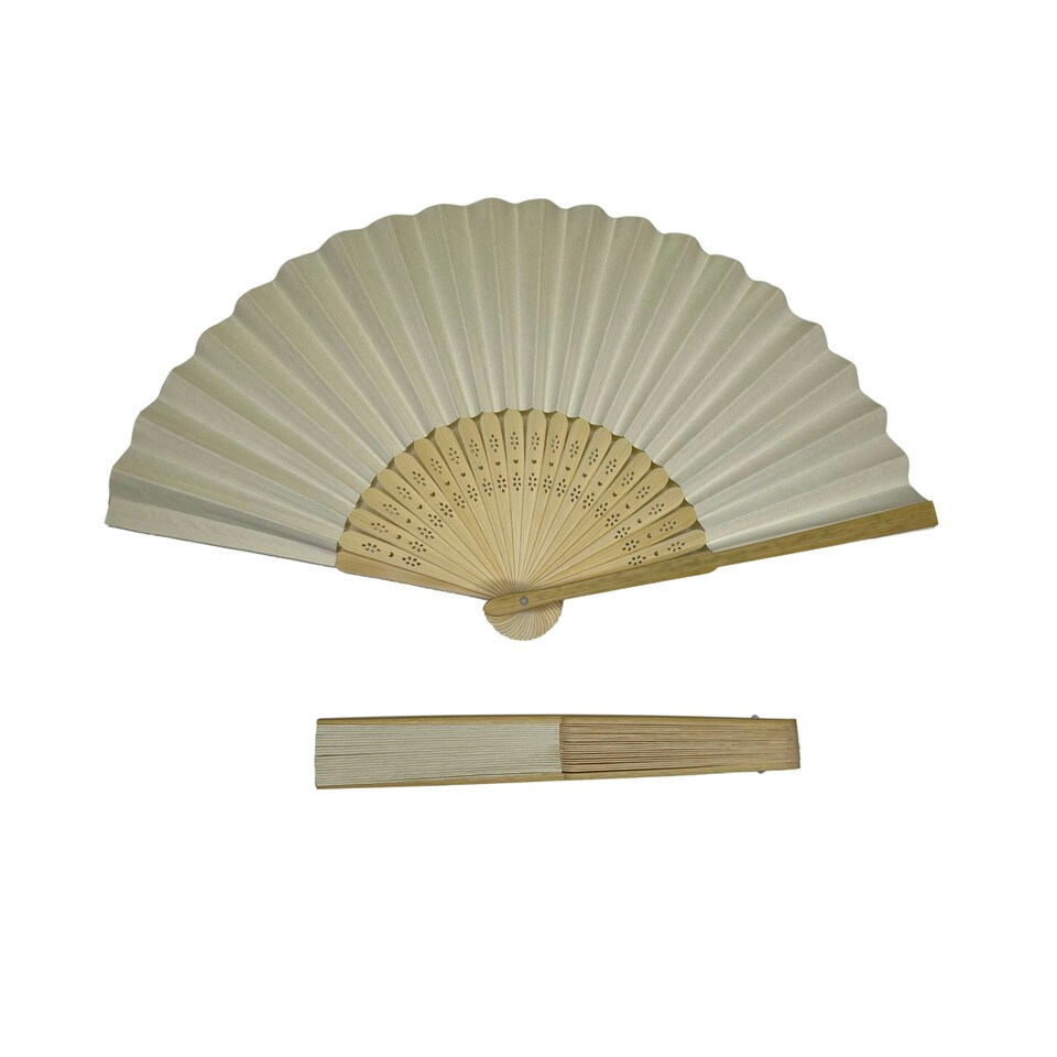 image 1 of Ivory Paper Foldable Hand Held Bamboo Wooden Fan by Parev