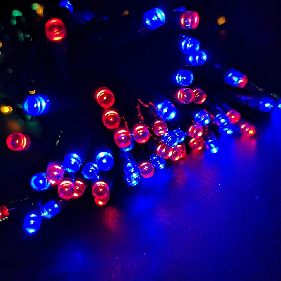 image 1 of 100 LED 10m Premier Christmas Indoor Outdoor Multi Function Battery Operated String Lights with Timer in Multicoloured
