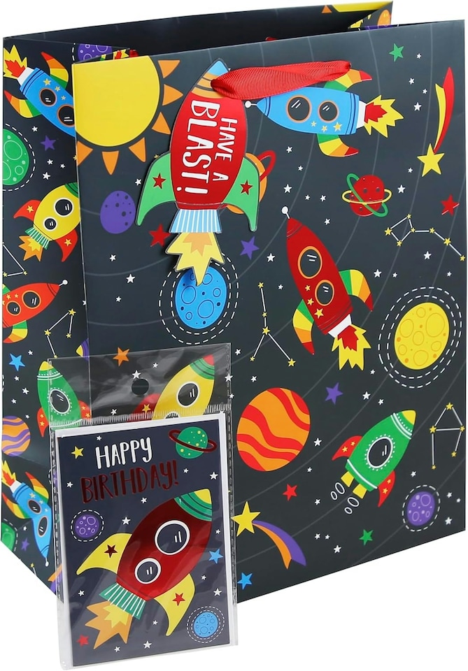 image 1 of Space Theme Solar System Happy Birthday Large Gift Bag