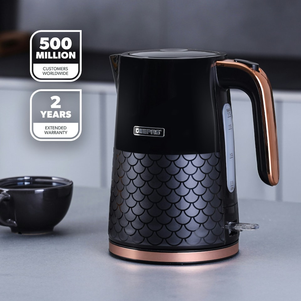 image 1 of 1.7L Illuminating Electric Kettle 3000W Rapid Boil Cordless Jug Kettle | Black, Aurora Collection