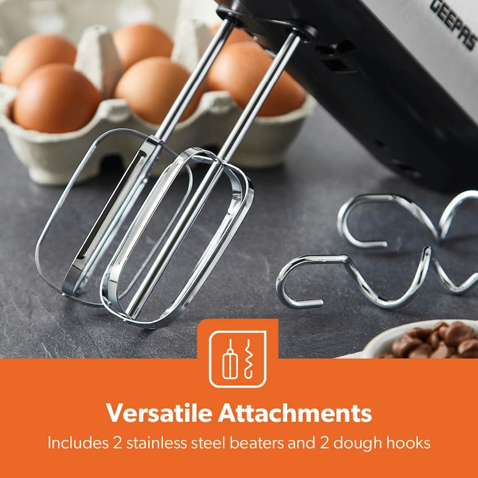 image 1 of GEEPAS Electric Hand Mixer, Electric Whisk with Storage Base 5-Speed & Turbo Eject Button, 400W