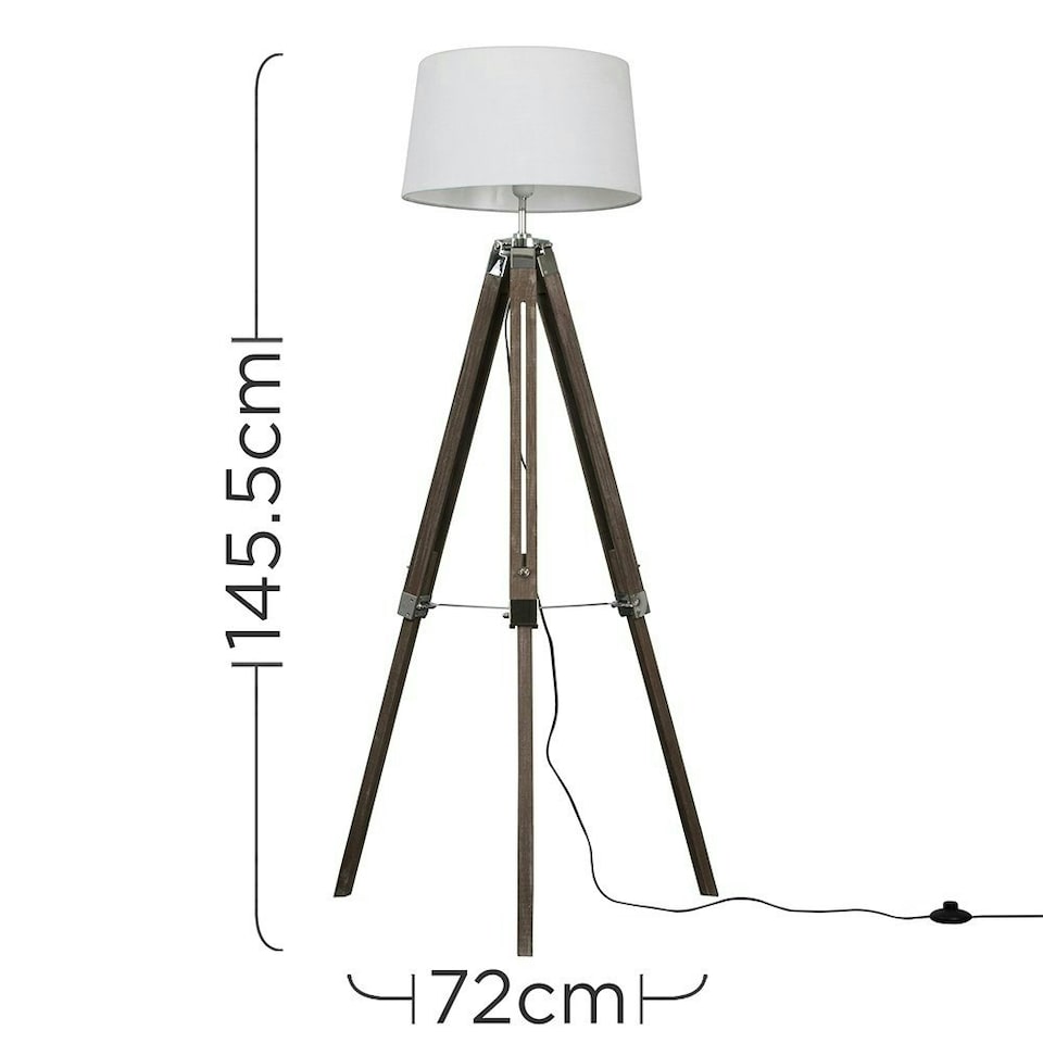 image 1 of ValueLights Modern Distressed Wood And Silver Chrome Tripod Floor Lamp With White Shade | White