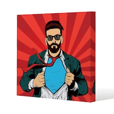Strong Businessman in glasses in comic style. Success concept (Canvas Print) 114 x 114 x 4cm