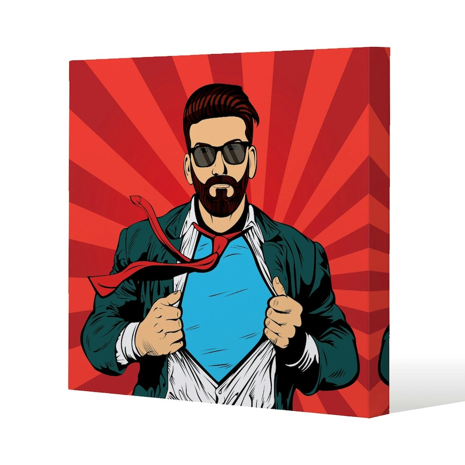image 1 of Strong Businessman in glasses in comic style. Success concept (Canvas Print) 114 x 114 x 4cm