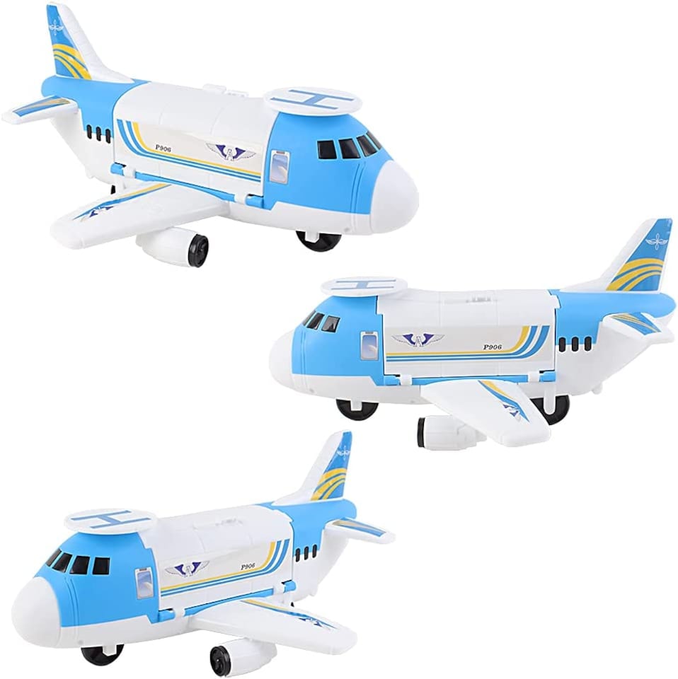 image 1 of Transport Cargo DIY Plane Car Play Set – Cargo Airplane with 4 Mini Cars, Helicopter, Ramp & Stickers – Educational Vehicle Toy for Kids Ages 3+