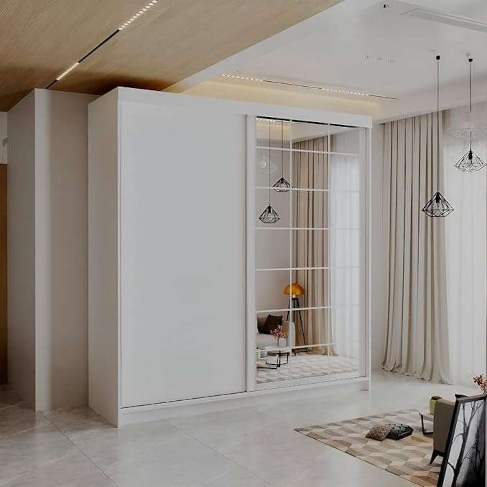 image 1 of Modern Sliding Mirror Wardrobe with Drawers, Shelves & Hanging Rails