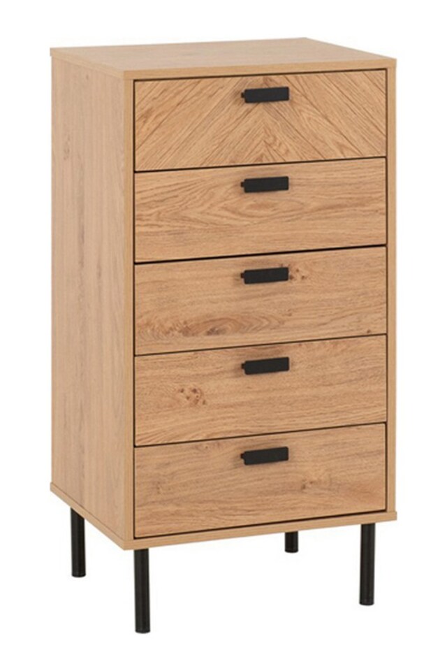 image 1 of Leon 5 Drawer Narrow Chest - L40 x W48.5 x H93.5 cm - Medium Oak Effect