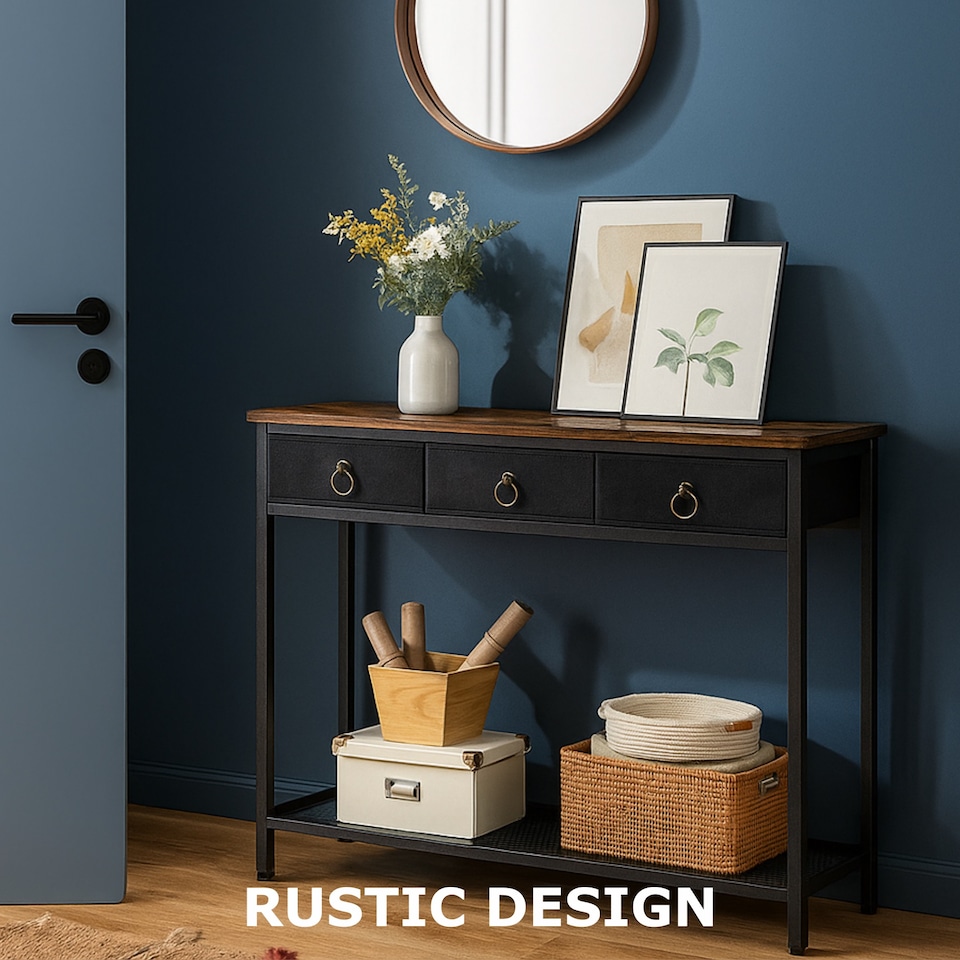 image 1 of Slim Hallway Console Table with 3 Non-Woven Drawers