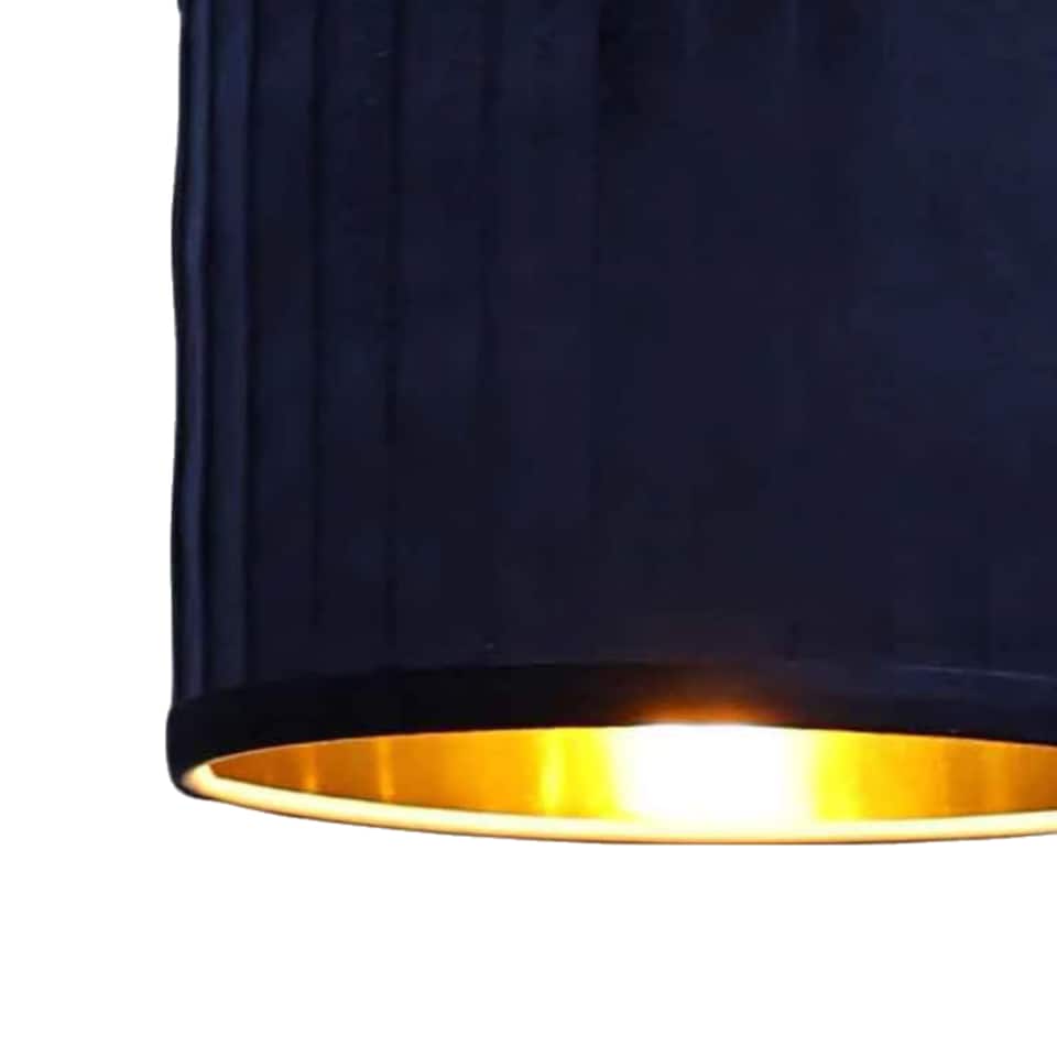 image 1 of Sundance - Navy Blue Velvet Pleated 25cm Lamp Shade with Gold Inner | Blue | Pleated navy velvet with gold cardboard inner detail | 1