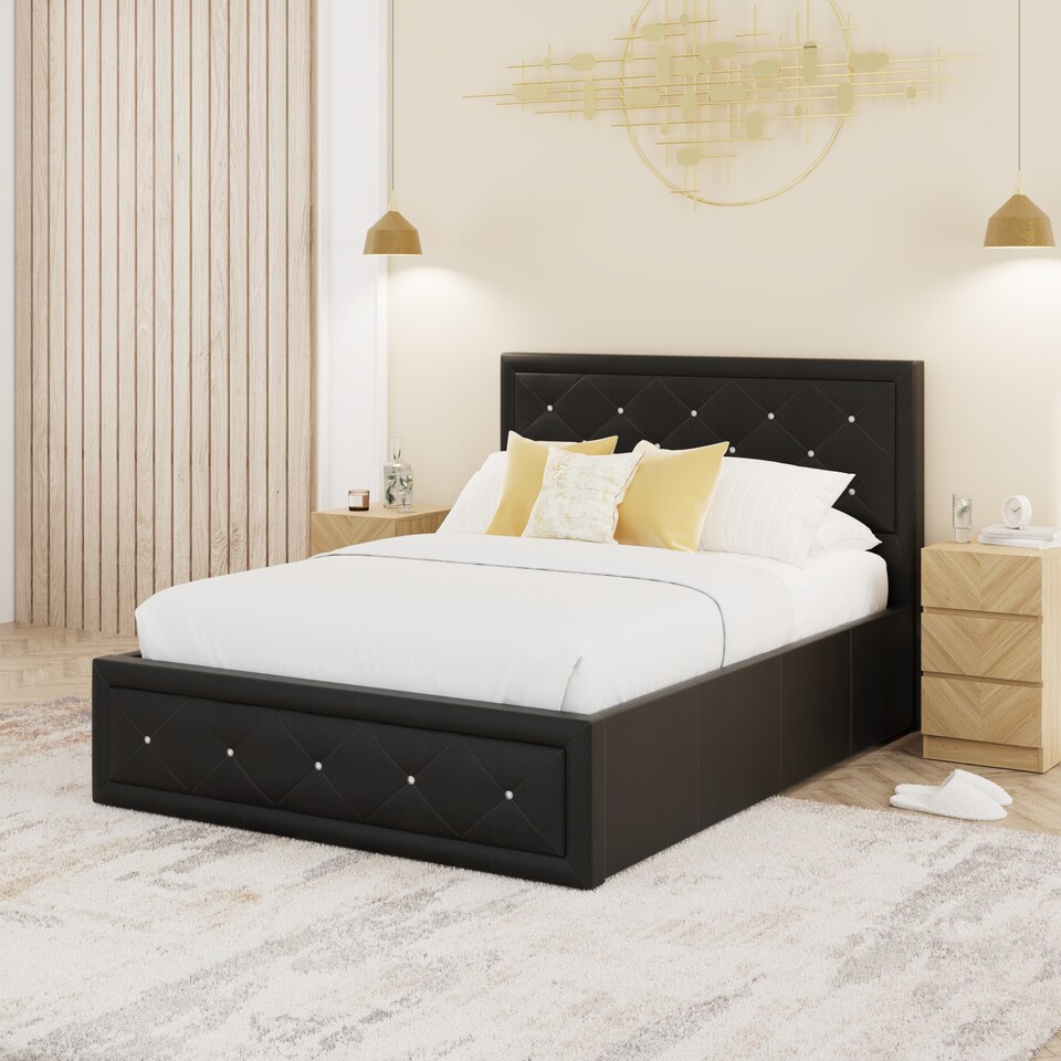 image 1 of Hollywood Ottoman Storage Bed Double Black | Black | Black