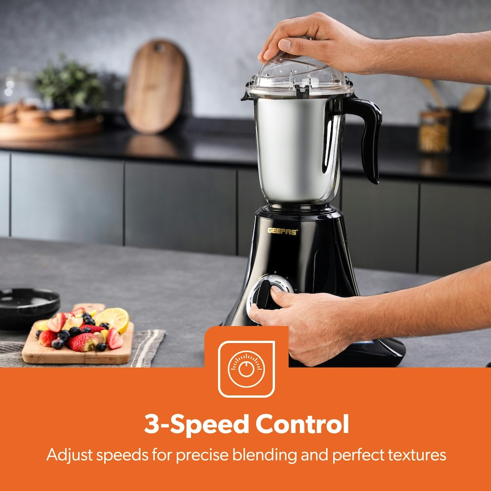 image 1 of GEEPAS 750W 3-in-1 Mixer Grinder | Stainless Steel Jars & Blades, Black Black