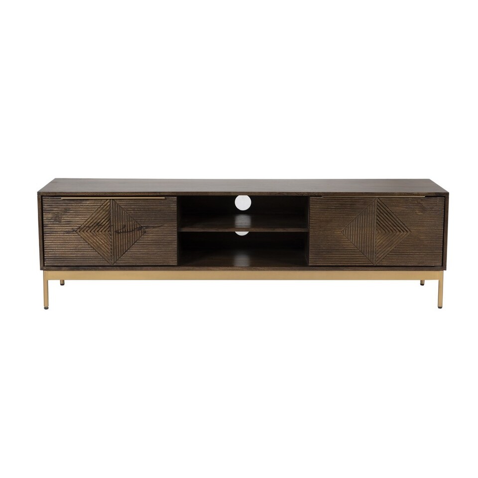 image 1 of Zaine Carving TV Unit - Mango Wood - L40 x W160 x H46 cm - Dark Finish