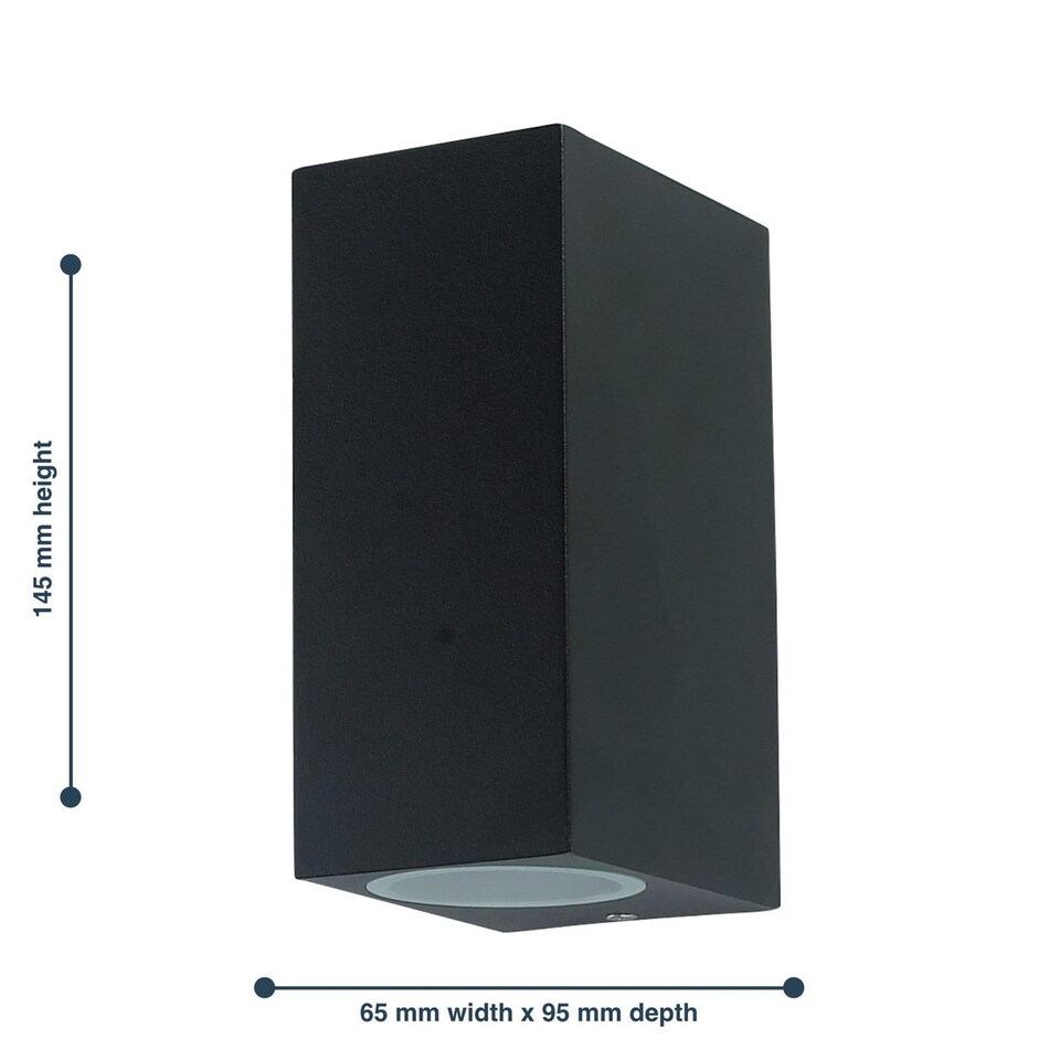 image 1 of Set of 2 Falmouth - Black Up Down Outdoor IP44 Wall Lights | Black | Clear | 2