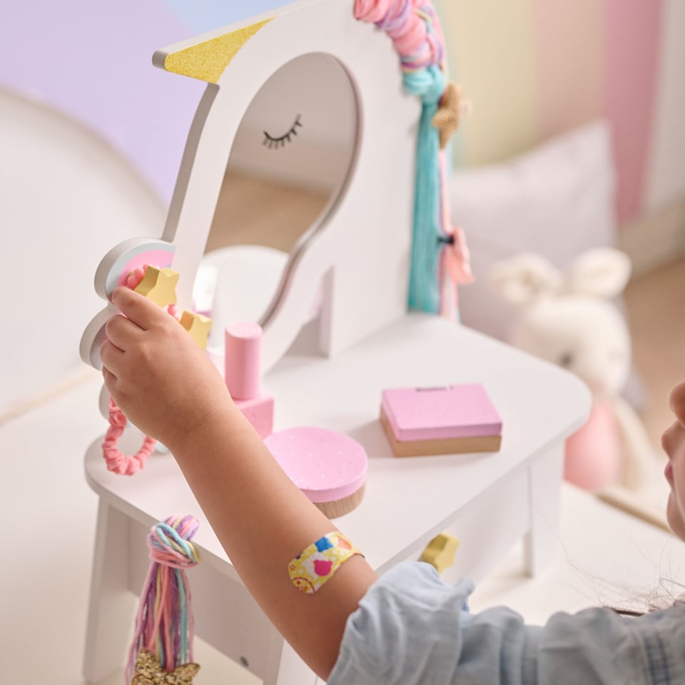 image 1 of Teamson Kids Unicorn Vanity Set with Mirror, Drawer & Pretend Makeup