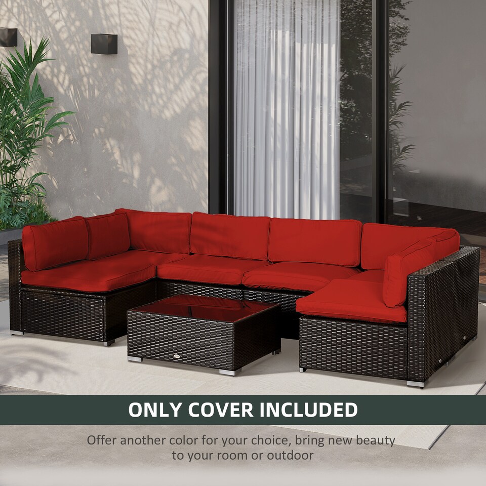 image 1 of Outsunny Garden Rattan Sofa Set Polyester Cover Replacement No Cushion Red | Red | Red | 1