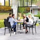 image 7 of Outsunny 94 x 94 cm Garden Dining Table with Parasol Hole, Square Patio Table with Slatted Metal Plate Top, Black