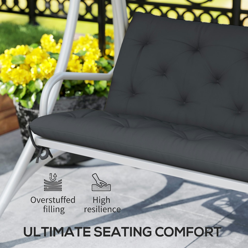 image 1 of Outsunny 3 Seater Garden Bench Cushion Outdoor Seat Pad with Ties Grey | Dark Grey | 3 Seater