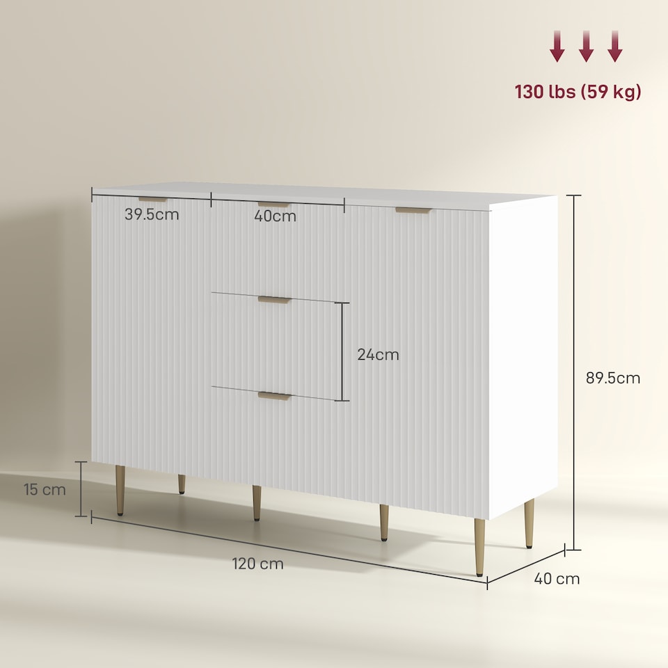 image 1 of HOMCOM Sideboard Buffet Cabinet w/ 3 Drawers and Adjustable Shelves, White