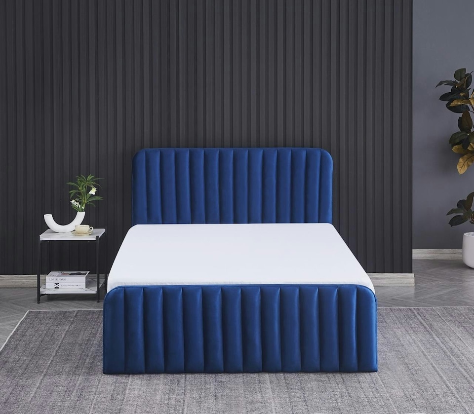 image 1 of Ottoman Storage Bed blue 4ft6 Big Double velvet bed gas lift up Storage Bed and 1 Mattress bedroom furniture