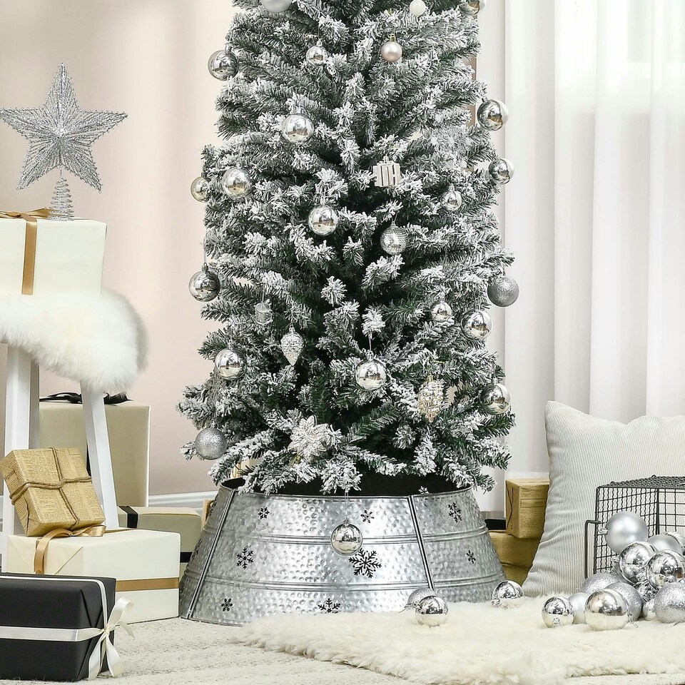 image 1 of HOMCOM 66cm Christmas Tree Collar with Hollow Snowflake Patterns Silver