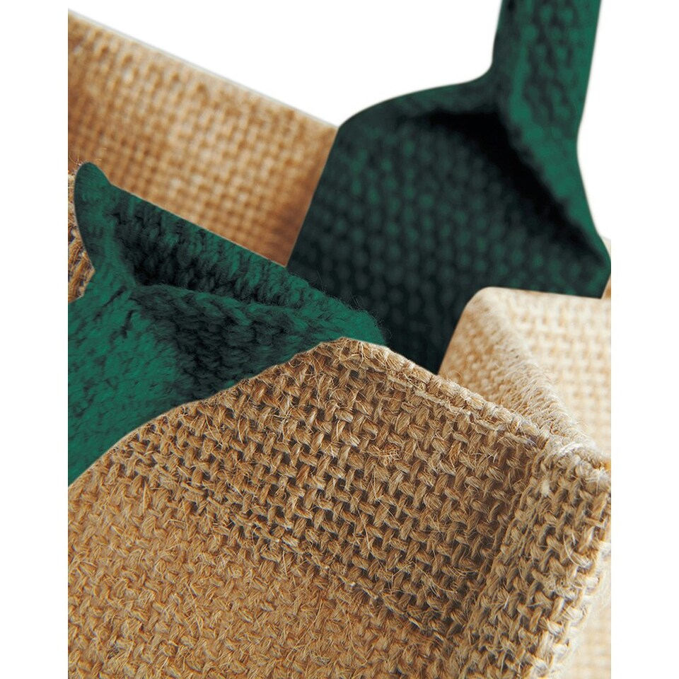 image 1 of Westford Mill Jute Mini Gift Bag (6 Litres) - Natural/Forest Green - One Size