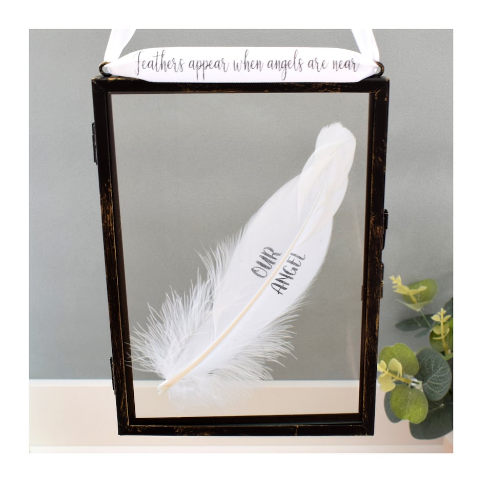 image 1 of Our Angel In Memory of Real feather Floating Picture Frame. Memorial
