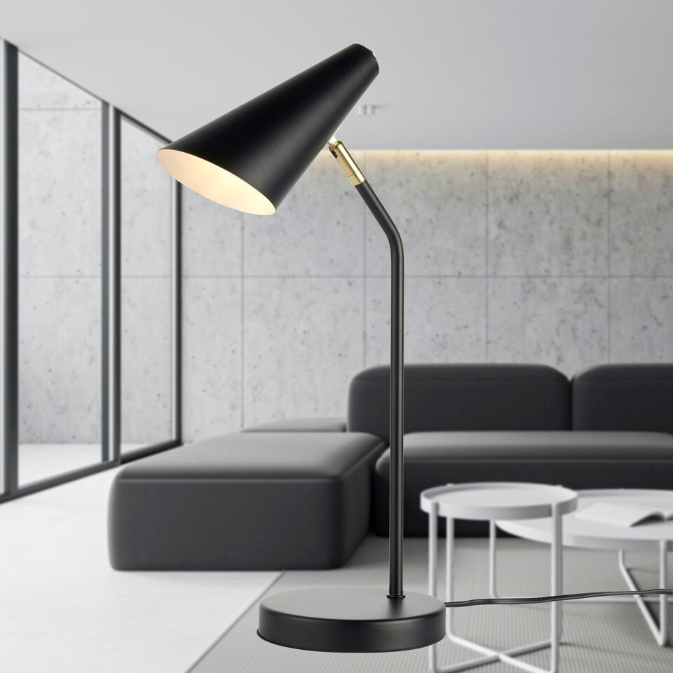 image 1 of First Choice Lighting Dakotta Matt Black & Brushed Gold Adjustable Desk Lamp Black | Bronze