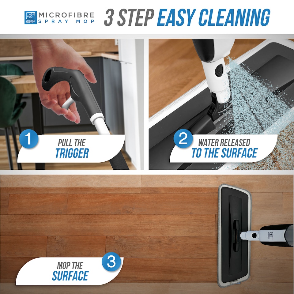 image 1 of Spray Mop with Washable Pads Floor Mop with Spray Swivel Head Wet and Dry Free Scraper