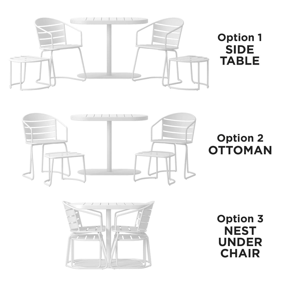 image 1 of Patio Bistro Set with Ottomans Steel White, 5 pieces