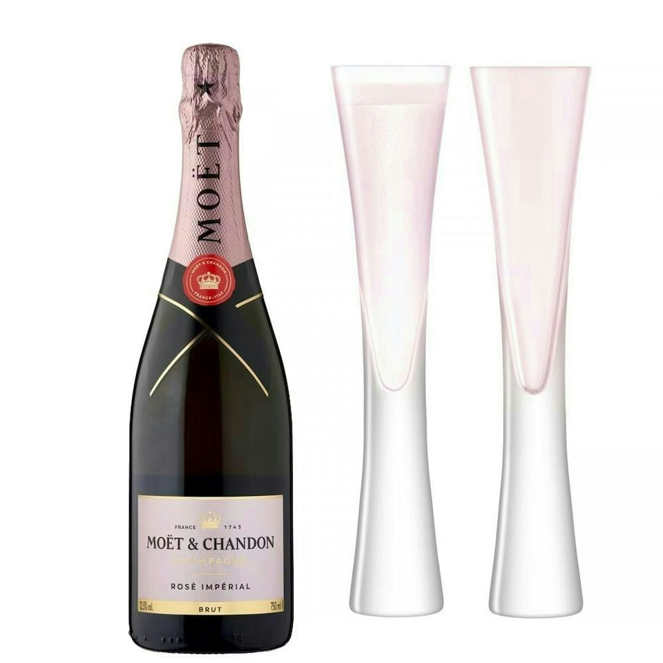 Moet & Chandon Rose 75cl with LSA Moya Blush Flutes